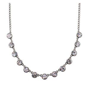 1928 Jewelry Clear Round Cut Crystals in Bezel Setting Silvertone Necklace NWT